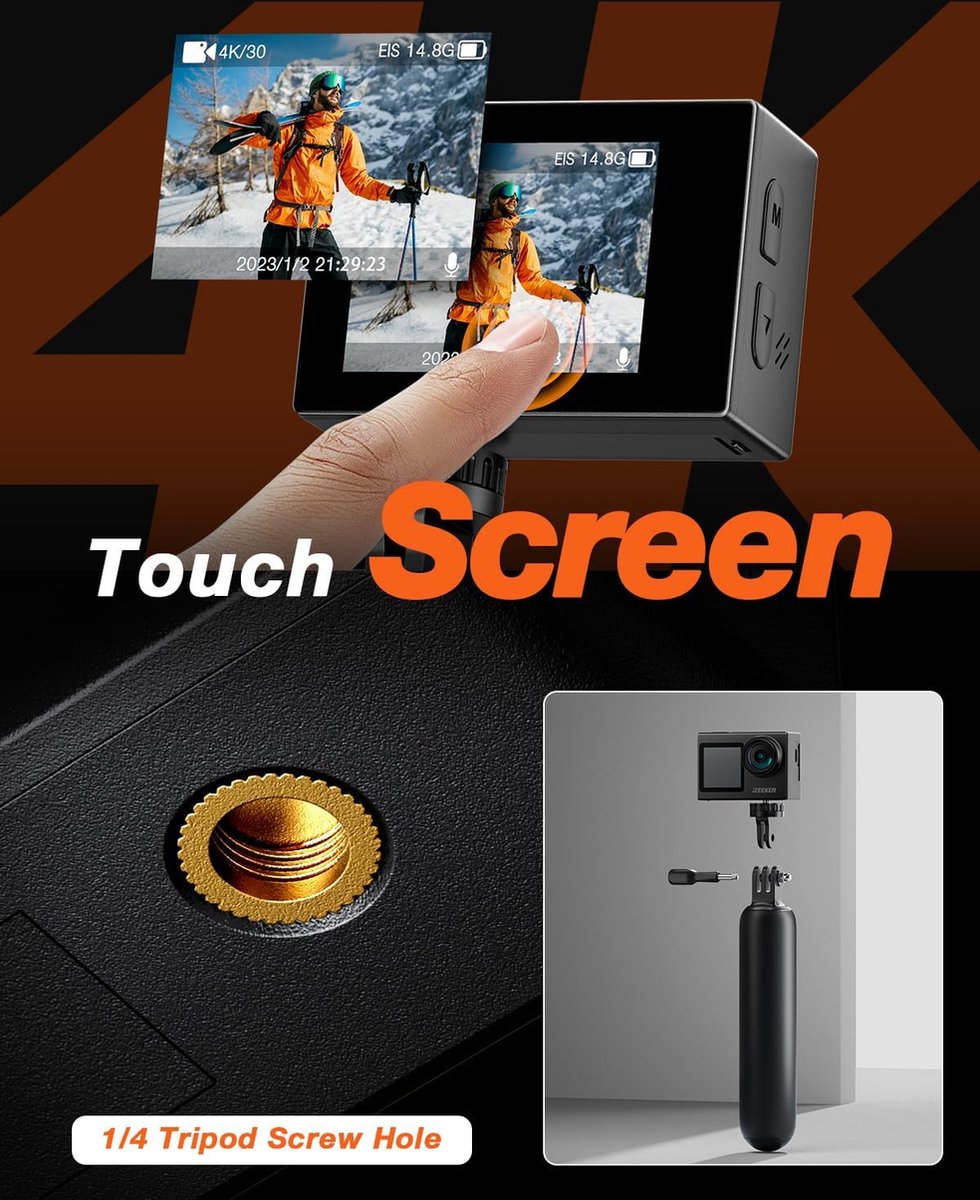 iZEEKER iA200 Action Cam 4K Dual Screen Waterdicht 40M