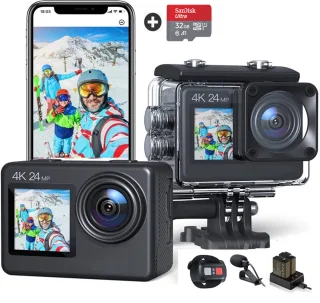 JC's Action Camera 4K Dual Screen met 32GB SD Kaart en Accessoires