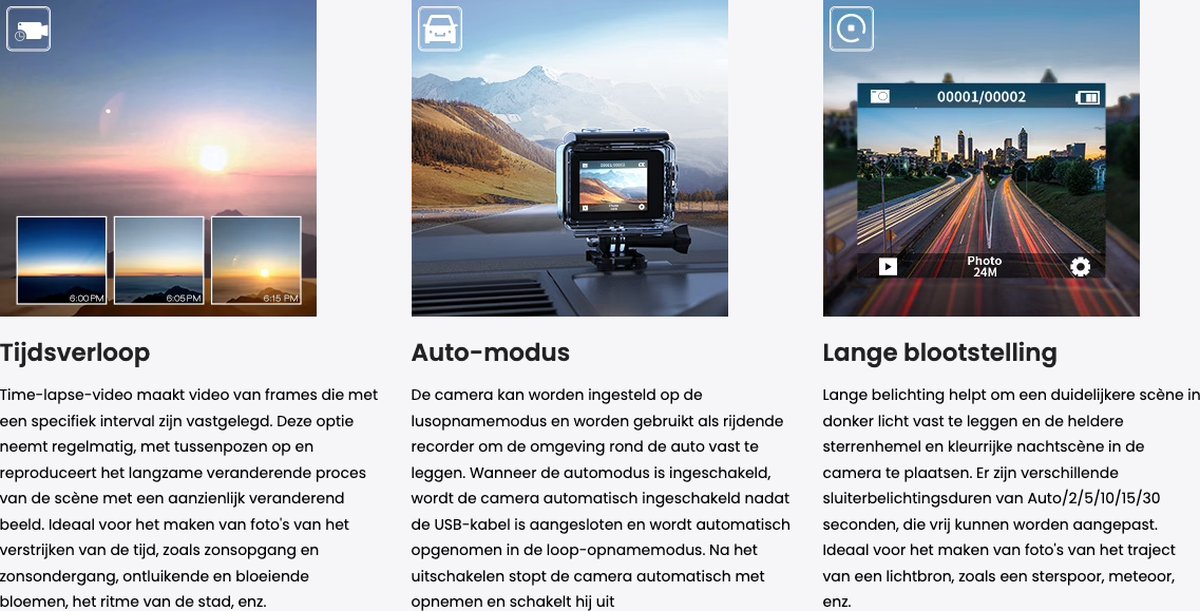 JC's Action Camera 4K Touchscreen inclusief accessoires