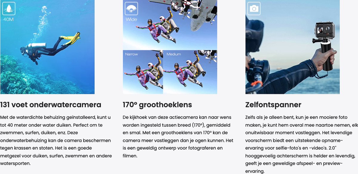 JC's Action Camera 4K Touchscreen inclusief accessoires