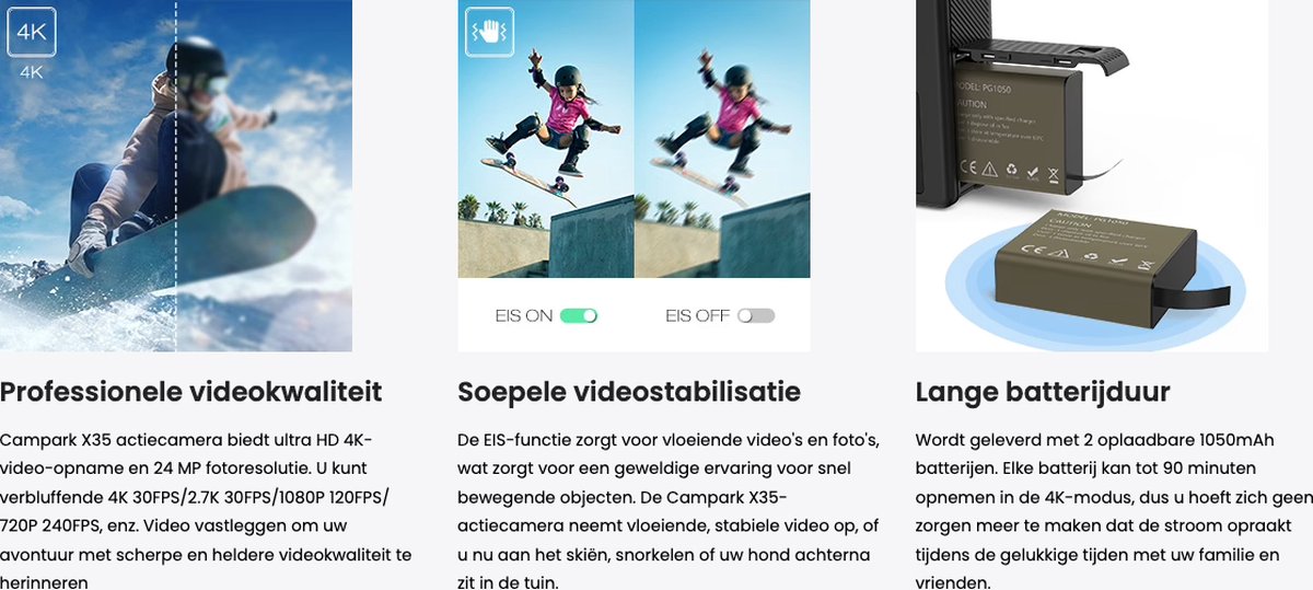 JC's Action Camera 4K Touchscreen inclusief accessoires
