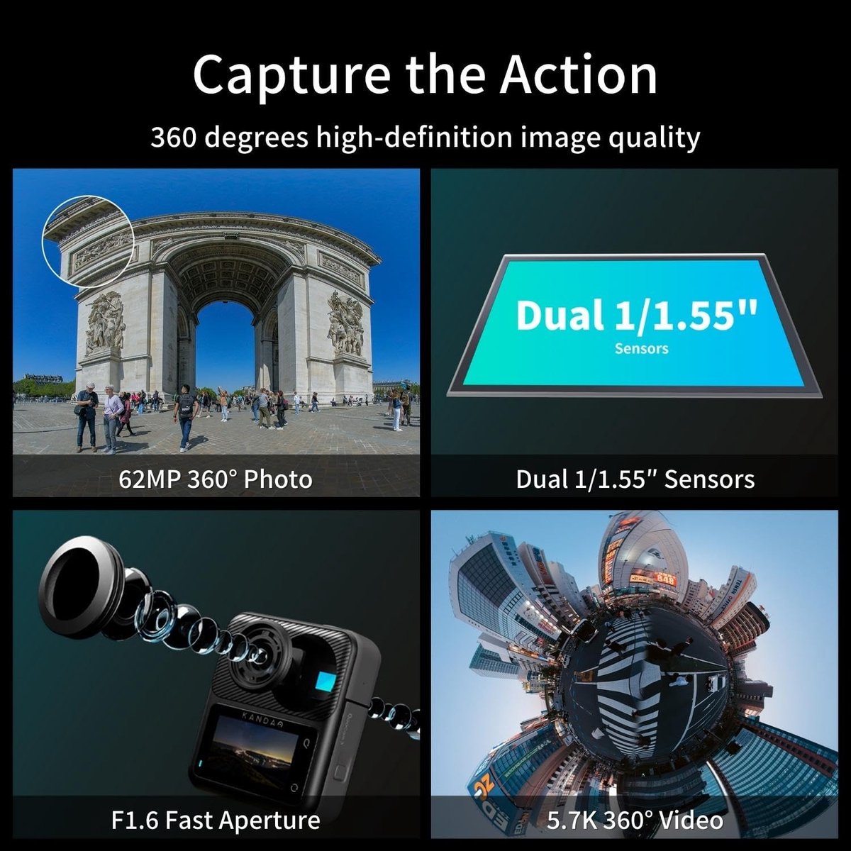 KanDao QooCam 3 Motorfiets Combo 360° Actiecamera 5.7K