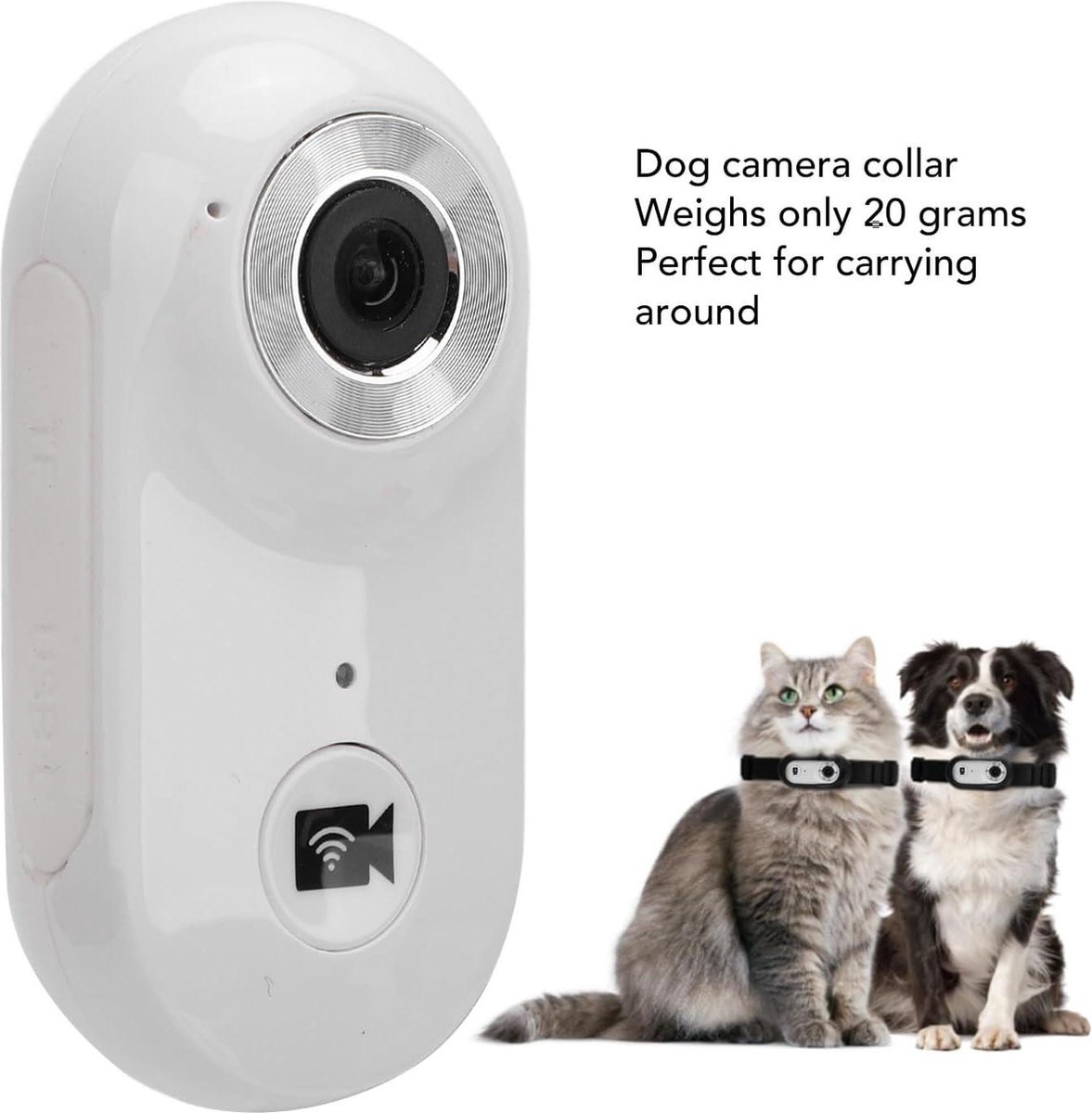 Kattenhalsband Camera 120° Groothoek HD Beveiligingscamera Wit
