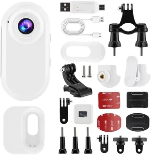 Mini actiecamera met batterijcompartiment en 128 GB SD-kaart