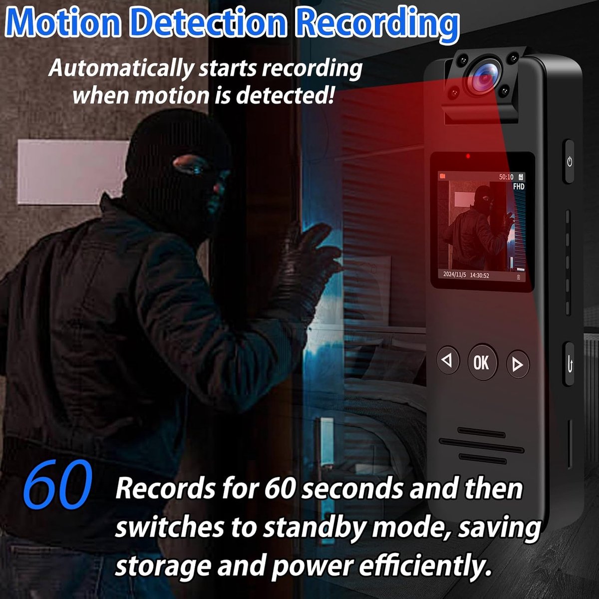 MKSS® Bodycam Action Cam 180º Draaibaar Zwart