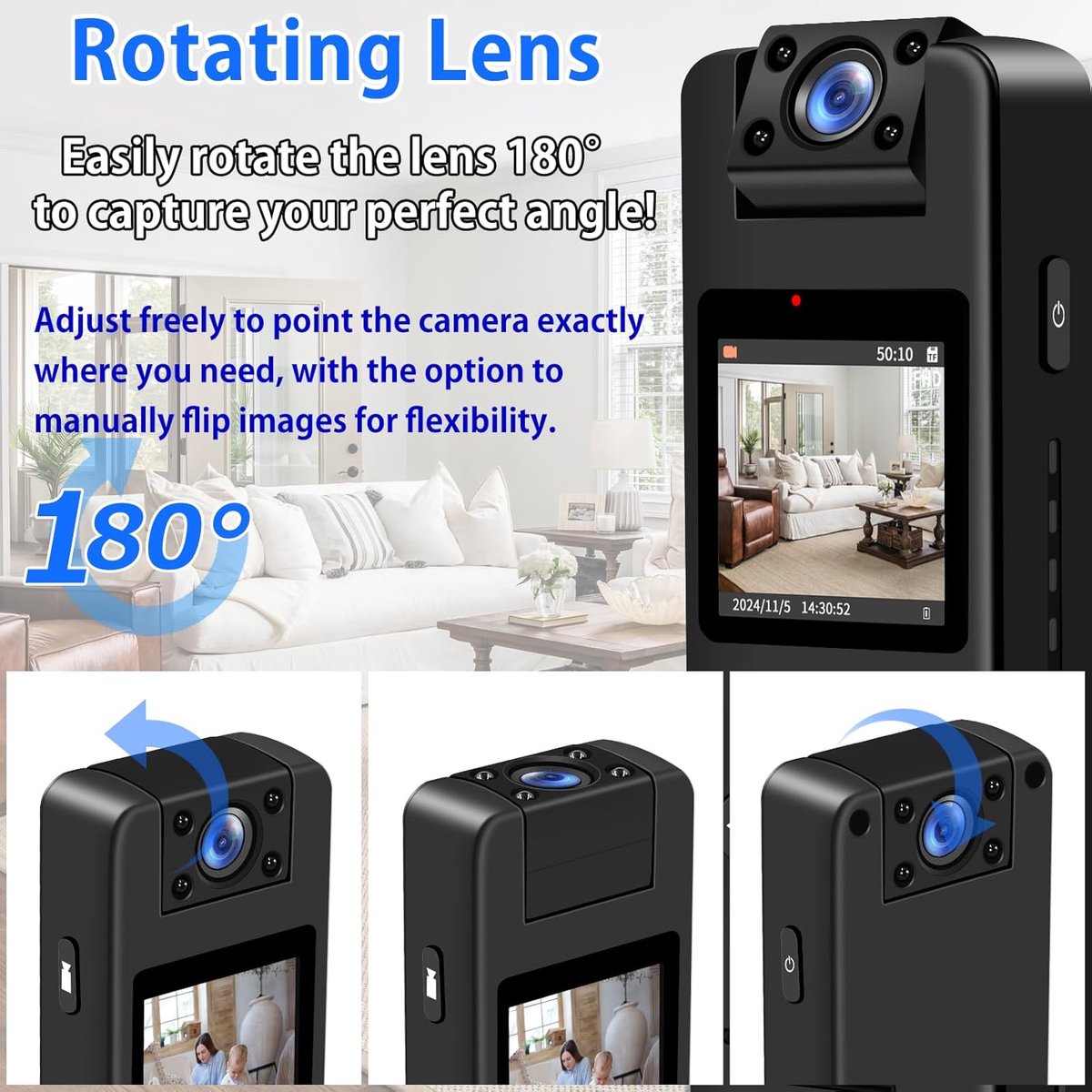 MKSS® Bodycam Action Cam 180º Draaibaar Zwart