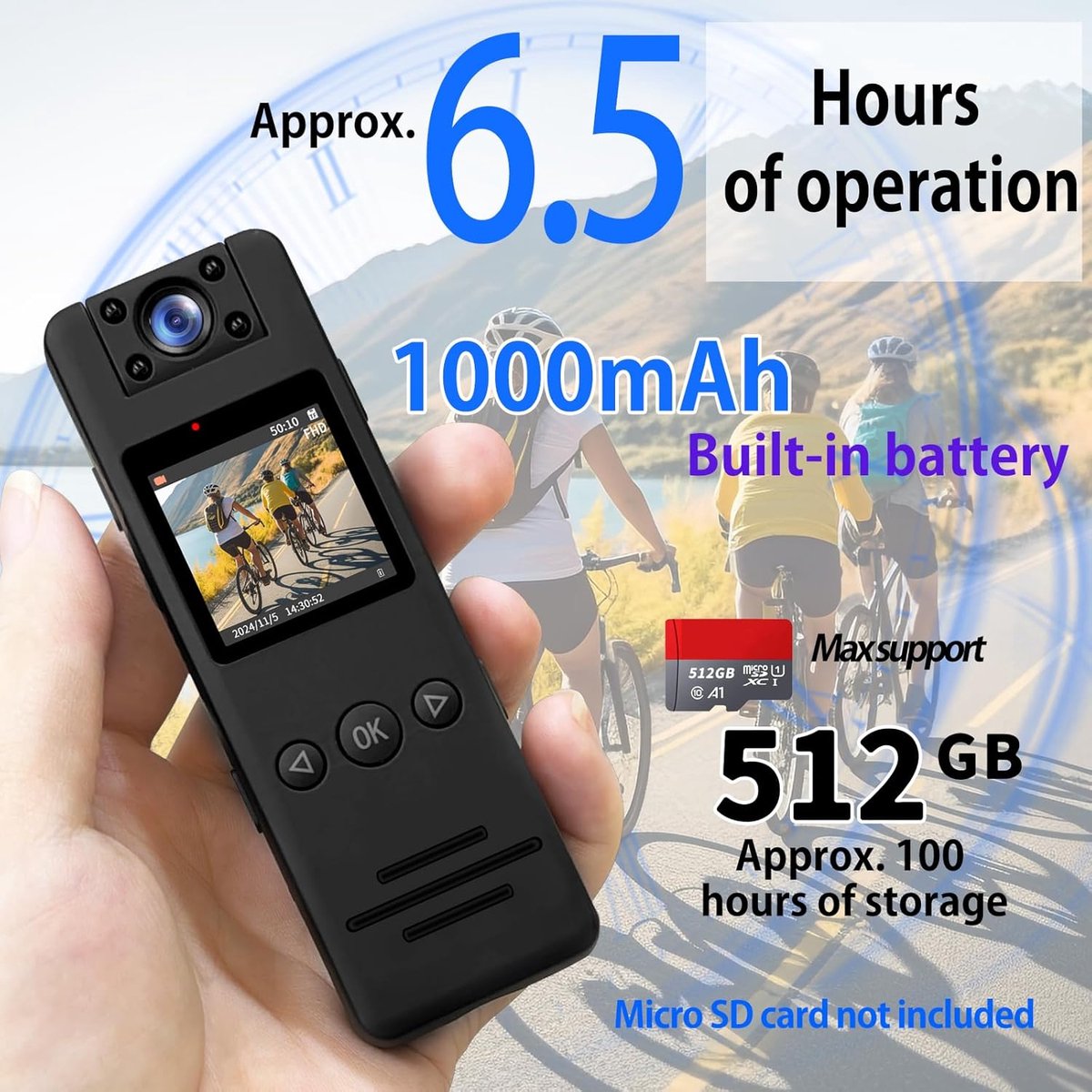 MKSS® Bodycam Action Cam 180º Draaibaar Zwart