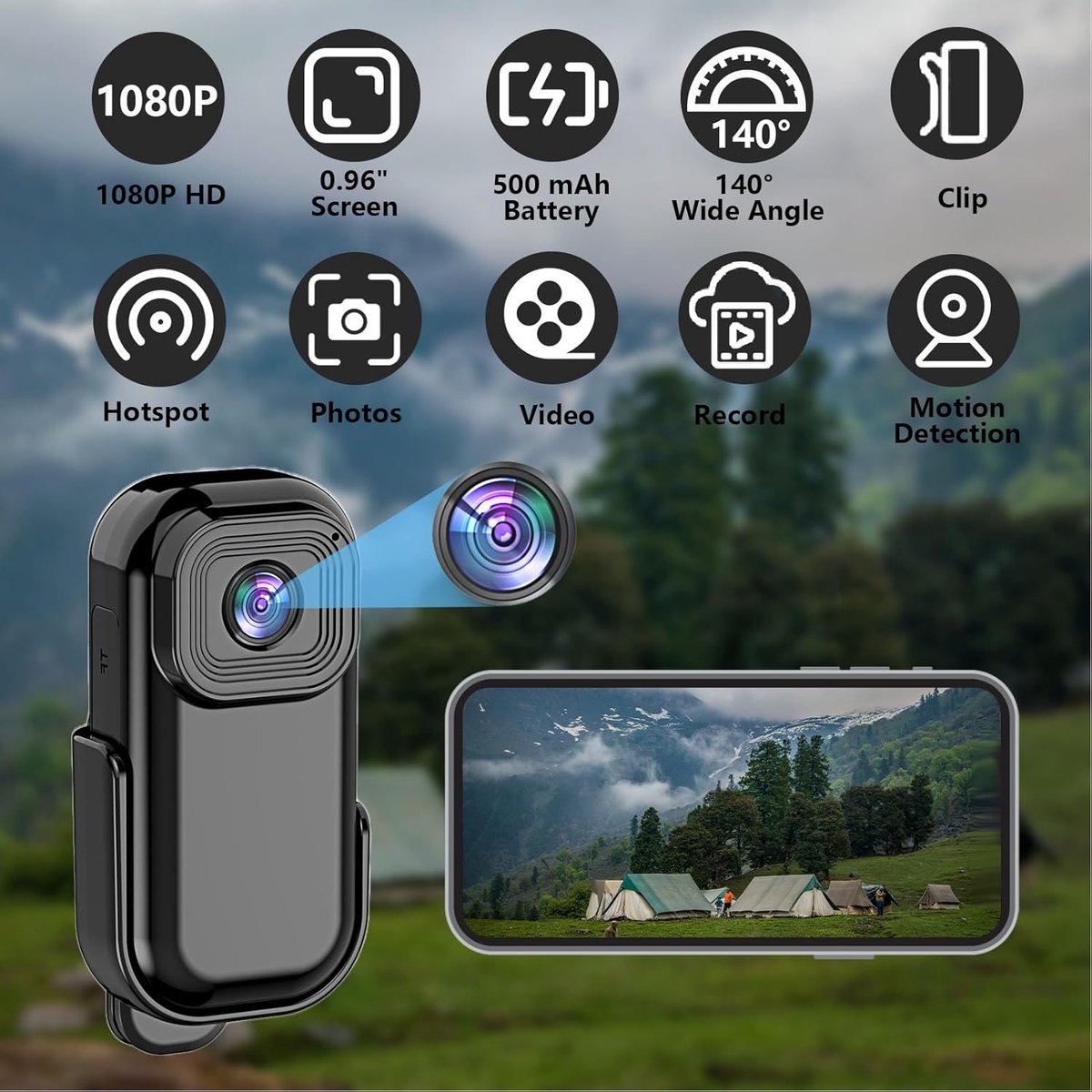 MKSS® Bodycam Action Cam 180º Zwart