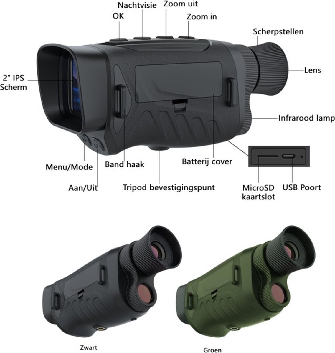 Nachtkijker 2 Inch Scherm 6x Optische Zoom incl. Beschermhoes en Kaartlezer