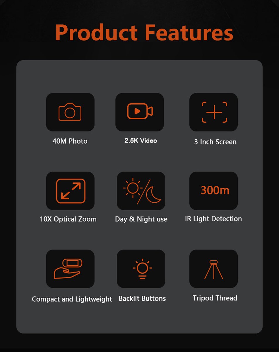 Nachtkijker FullHD camera met 10x optische zoom en 32GB geheugen