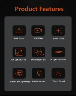 Nachtkijker FullHD camera met 10x optische zoom en 32GB geheugen