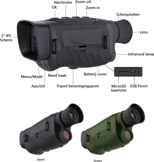 Nachtkijker met infrarood 2 Inch scherm 6x optische zoom inclusief beschermhoes en kaartlezer