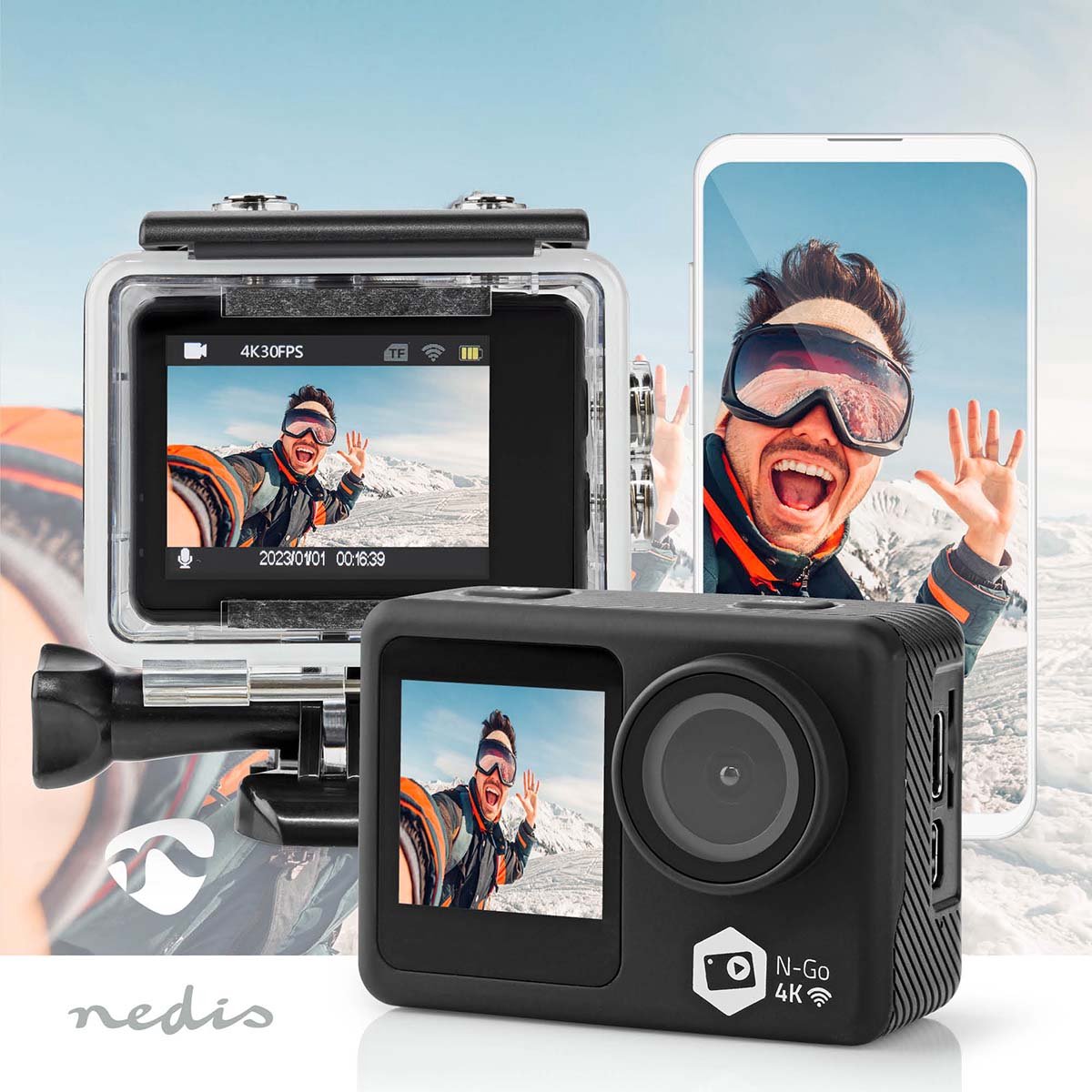 Nedis Action Camera 4K 16MP Dual Screen WiFi