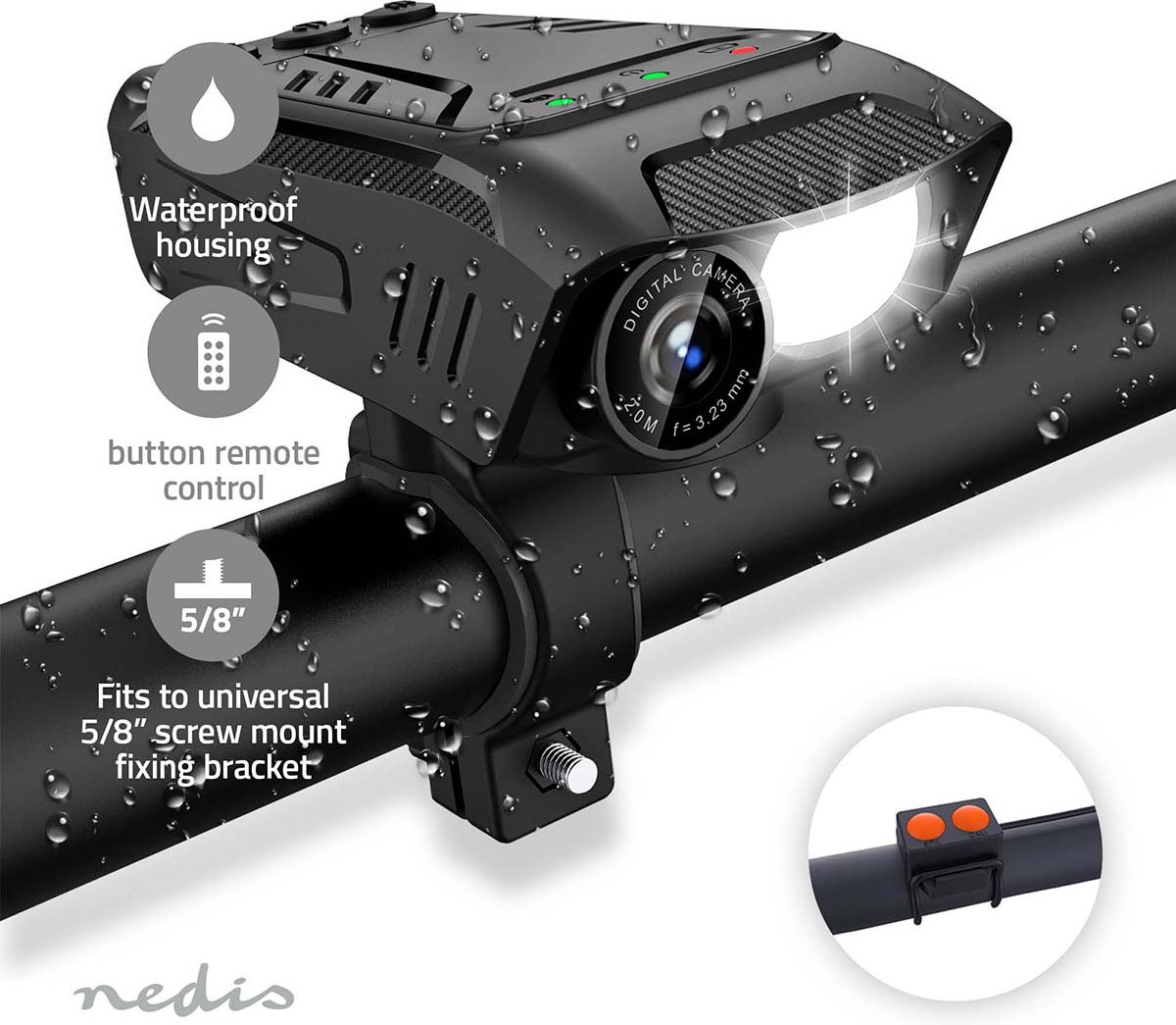 Nedis Fietscamera 2MP 1080p Zwart