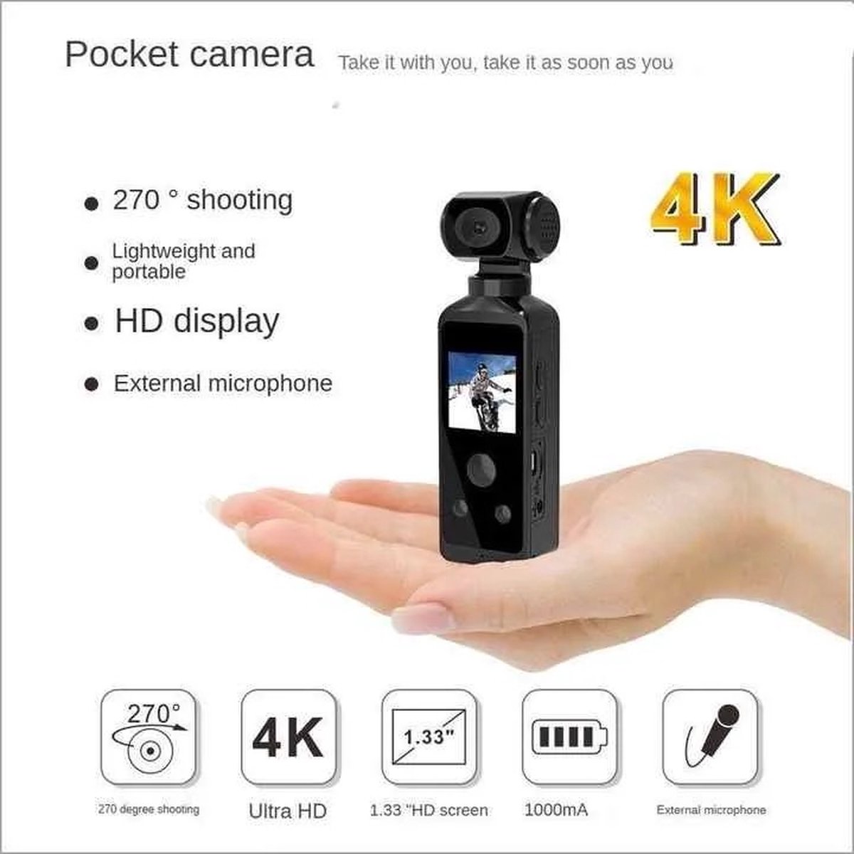 NovaWare 4K Pocket Camera Actie Camera Mini 32GB