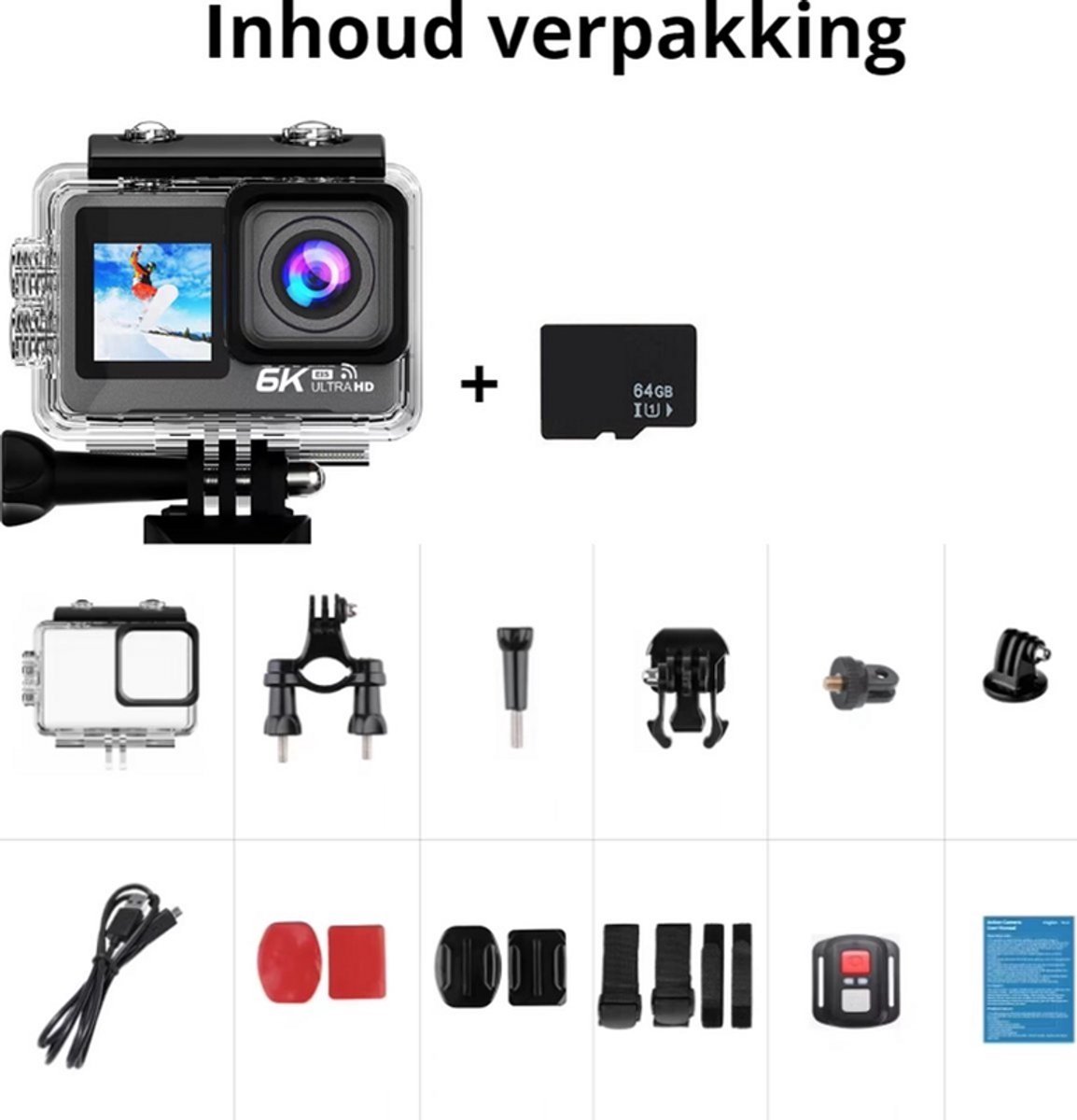 NovaWare Action Camera 6K Ultra 4K 60FPS Waterdicht