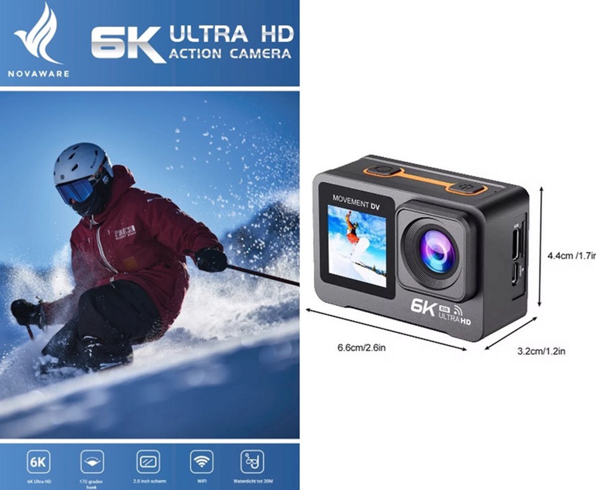 NovaWare Action Camera 6K Ultra 4K 60FPS Waterdicht