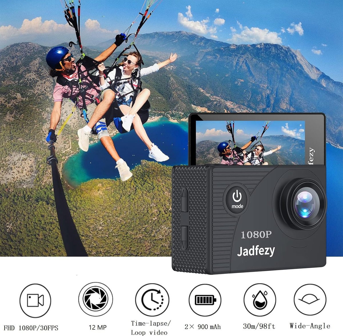 Onderwatercamera 12 MP Ultra HD 1080p Zwart