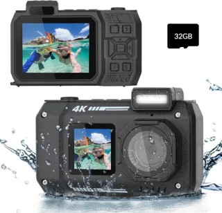 Onderwatercamera 4K 30FPS dubbel scherm 32GB zwart