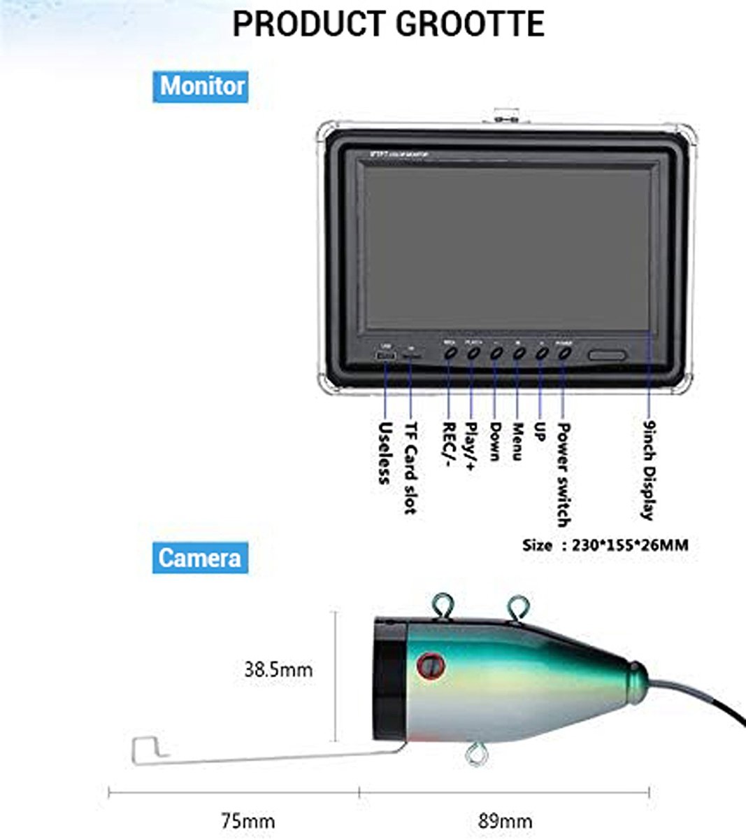 Onderwatercamera Visserij 7 Inch HD 1080P Waterdicht in Koffer