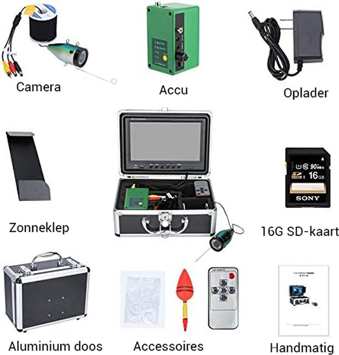 Onderwatercamera Visserij 7 Inch HD 1080P Waterdicht in Koffer