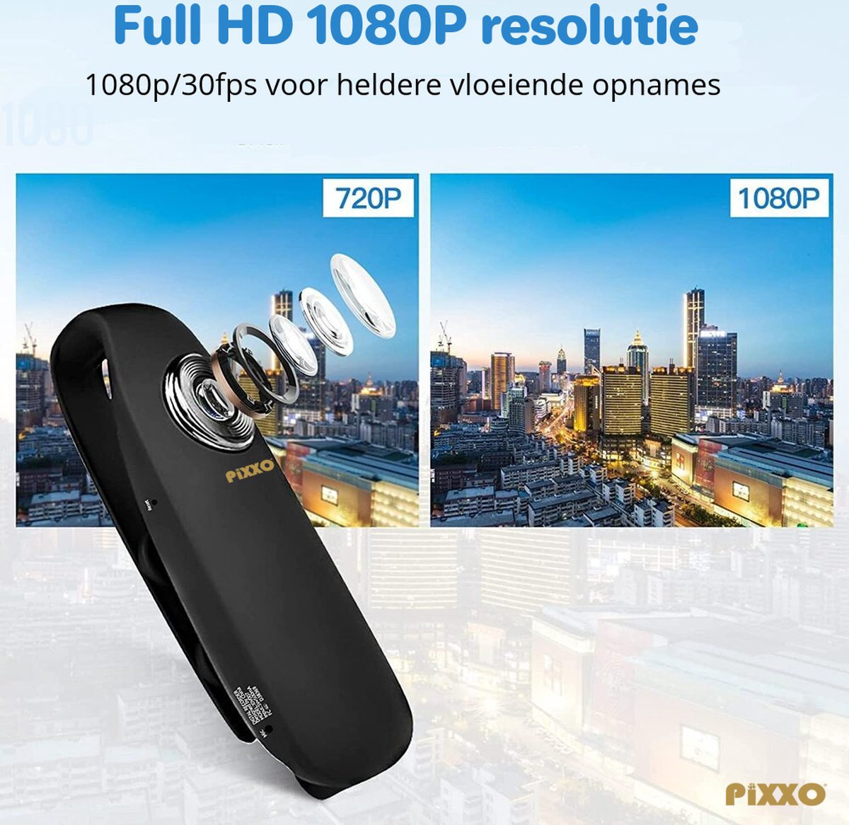 PiXXO Bodycam Full HD 1080P met Clip en Magneet 32GB