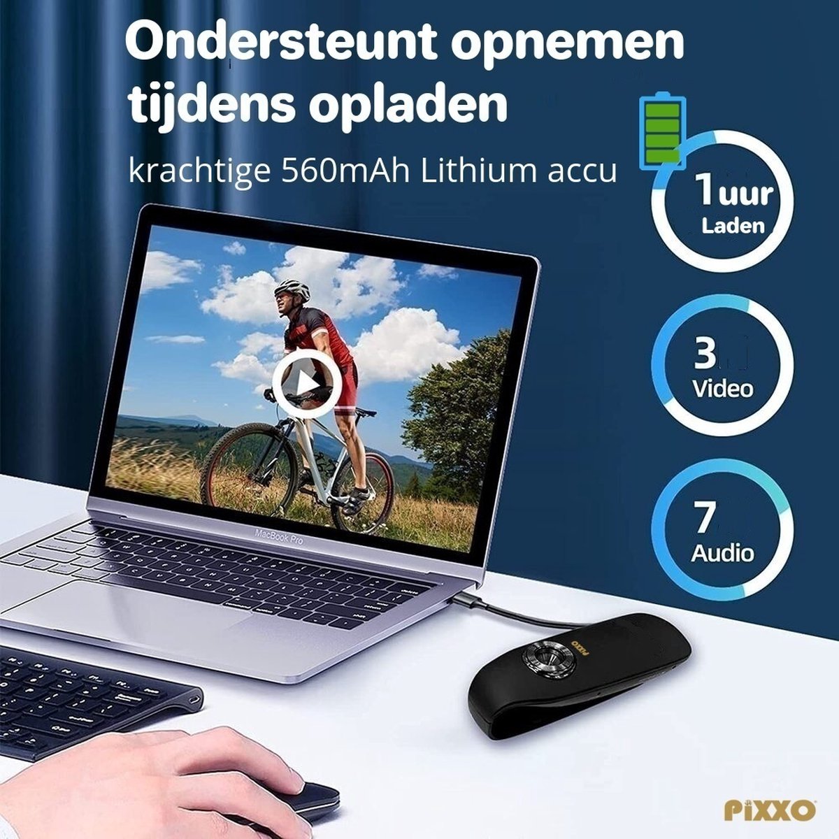 PiXXO Bodycam Full HD 1080P met Clip en Magneet 32GB