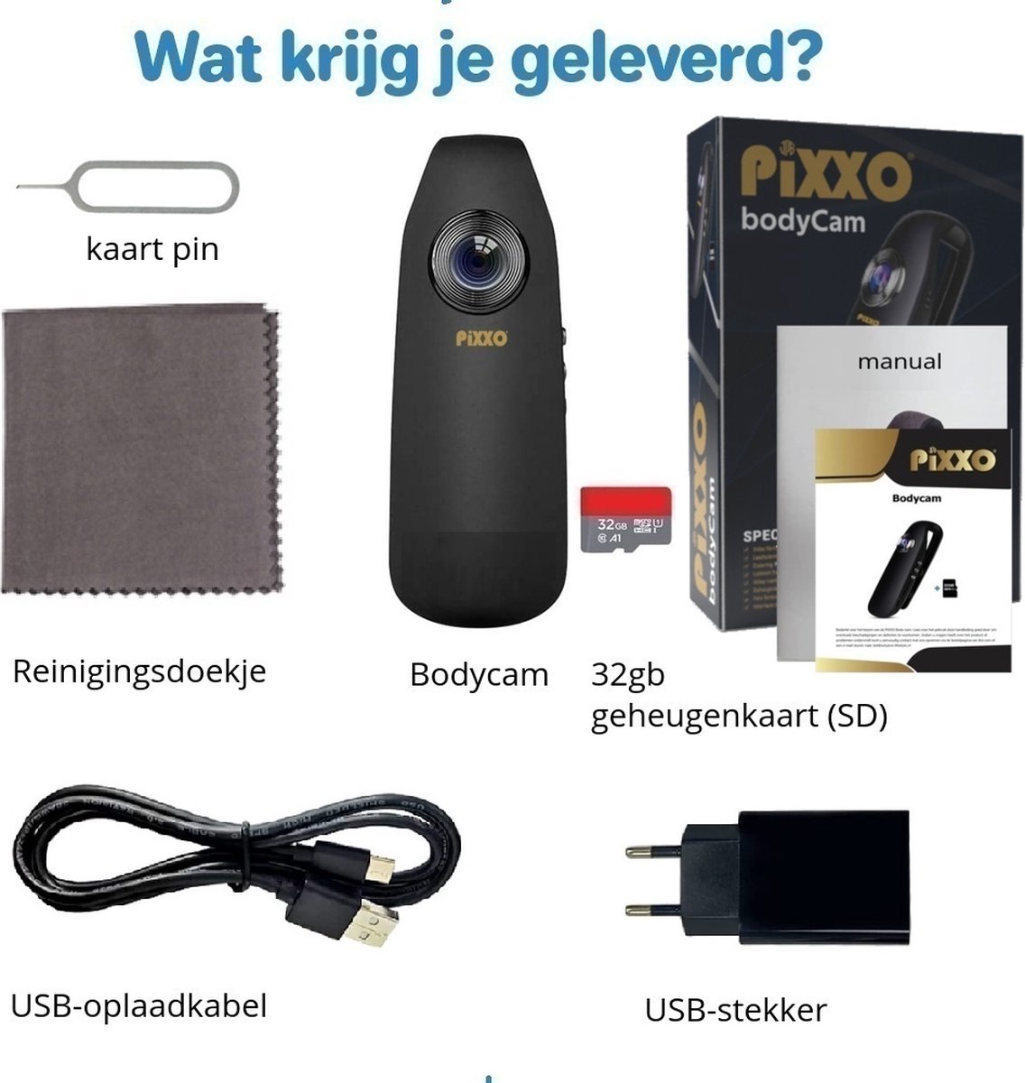 PiXXO Bodycam Full HD 1080P met Clip en Magneet 32GB