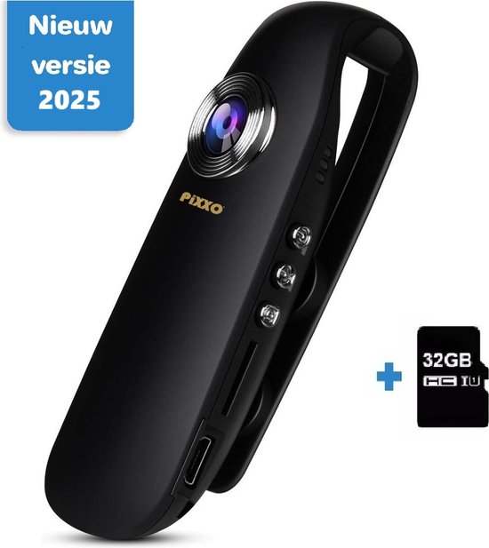 PiXXO Bodycam Full HD 1080P met Clip en Magneet 32GB