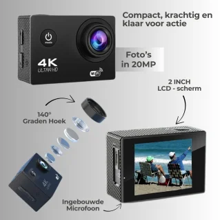 PolderGoods Action Camera 4K 12MP WiFi Waterdicht