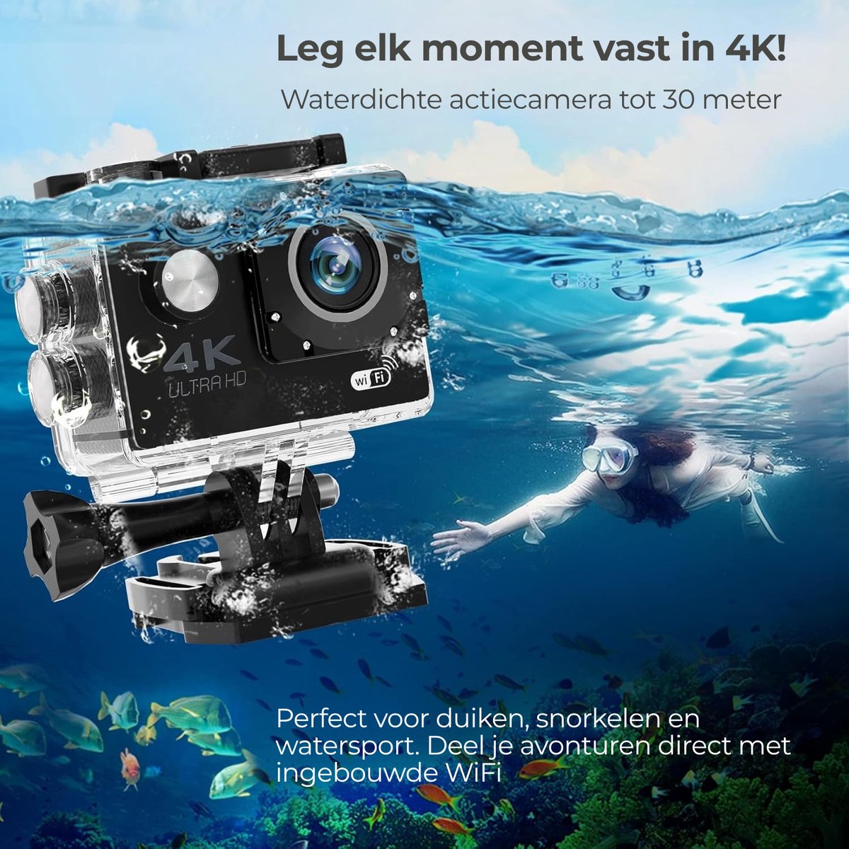 PolderGoods Action Camera 4K 12MP WiFi Waterdicht