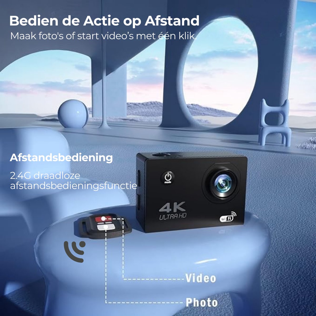 PolderGoods Action Camera 4K 12MP WiFi Waterdicht