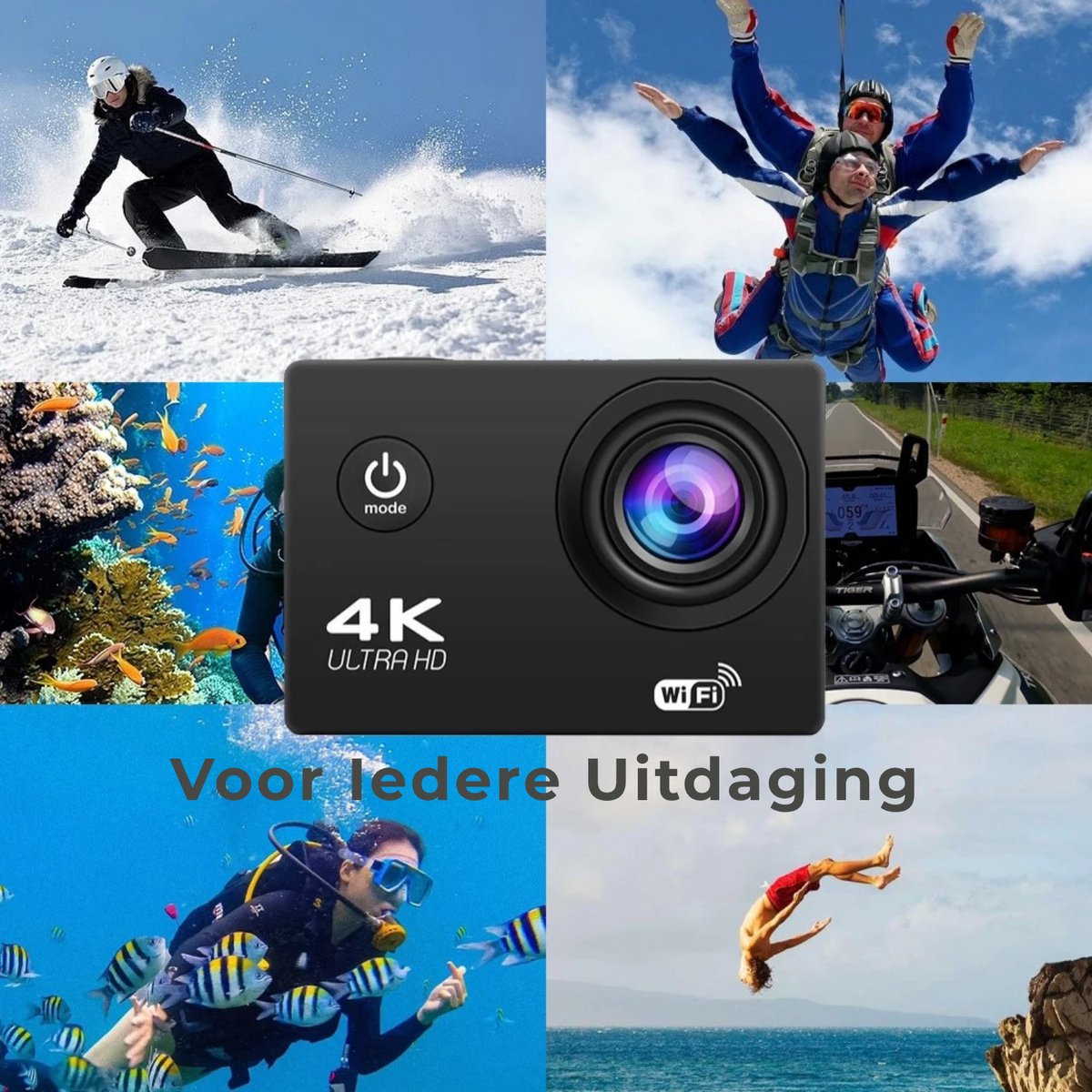 PolderGoods Action Camera 4K 12MP WiFi Waterdicht