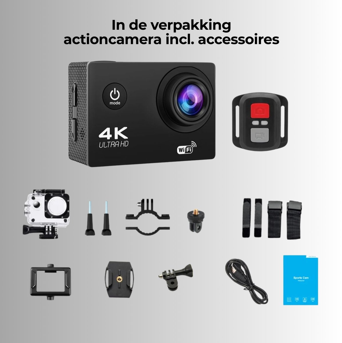 PolderGoods Action Camera 4K 12MP WiFi Waterdicht