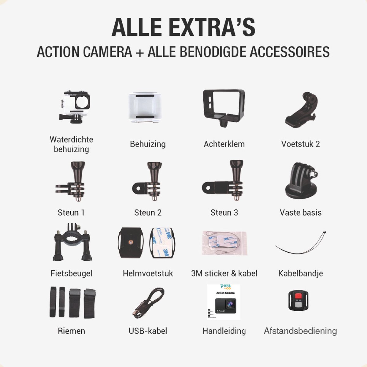 Pora&Co Action Camera 4K 16MP WiFi