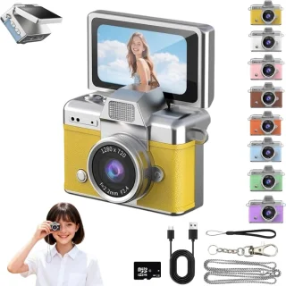 De Retro Mini Digitale Sleutelhanger Camera - Compact Kindercamera, Geel in één oogopslag