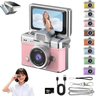 Retro Mini Digitale Sleutelhangercamera voor Kinderen - Roze
