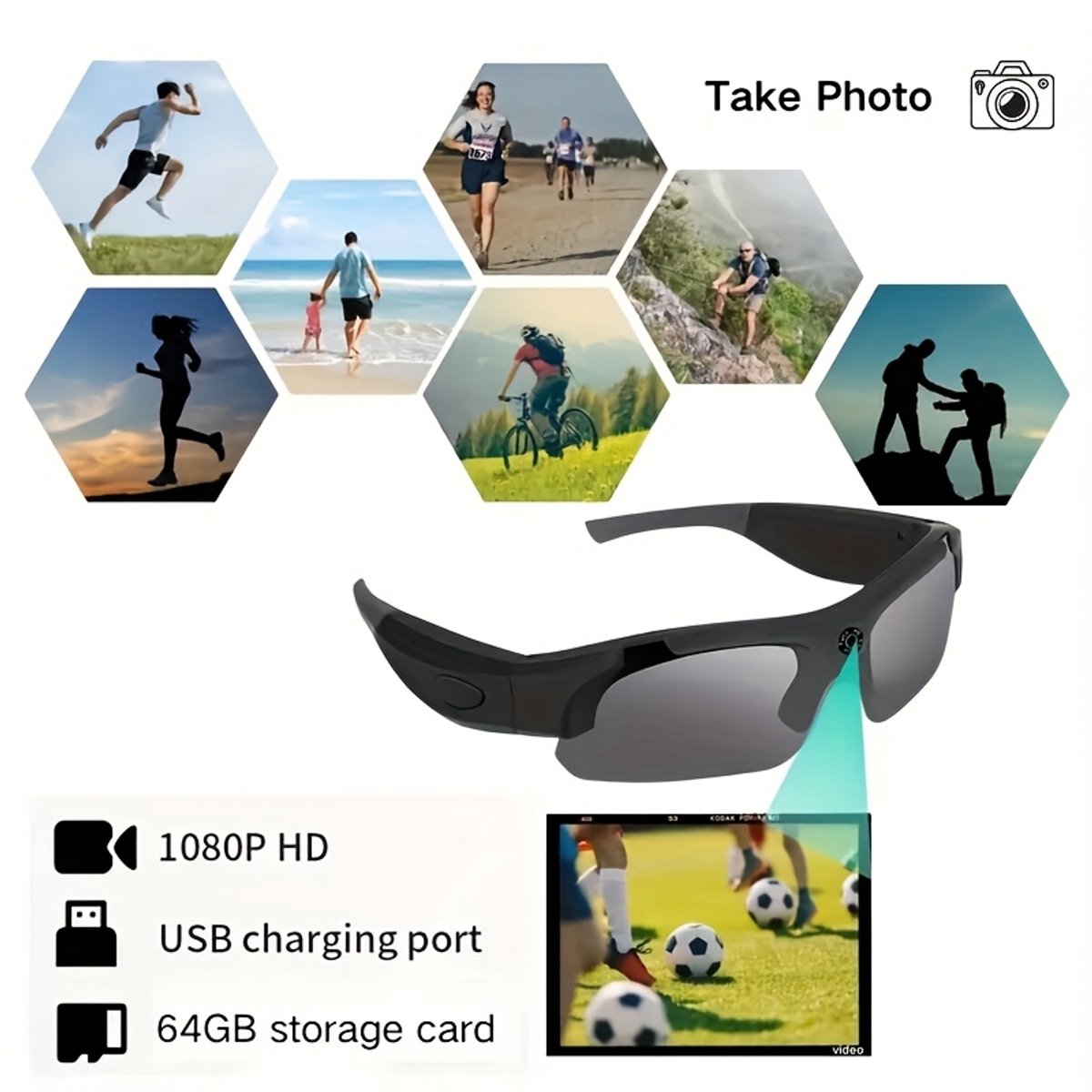Slimme Videobril 1080P HD Met Camera 64GB