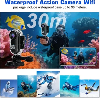 SnelShoppen - Actiecamera 4K Wifi Waterdicht met 120° Hoek - Mini Lichaamscamera met Magnetische Bevestigingen en 16 GB SD-kaart voor Avontuurlijke Ac