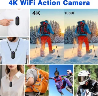 SnelShoppen - Actiecamera 4K Wifi Waterdicht met 120° Hoek - Mini Lichaamscamera met Magnetische Bevestigingen en 16 GB SD-kaart voor Avontuurlijke Ac