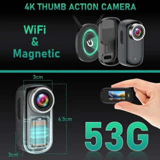 SnelShoppen - Action Camera WiFi 4K Waterproof Mini Sport Camera met 150° Hoek, Draagbare Helm Camera voor Fietsen, Motoren & Avonturen