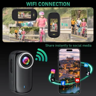 SnelShoppen - Action Camera WiFi 4K Waterproof Mini Sport Camera met 150° Hoek, Draagbare Helm Camera voor Fietsen, Motoren & Avonturen