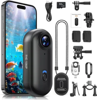 SnelShoppen - Actioncamera 360 Graden Mini Lichaamscamera POV Onderwatercamera 30m Wifi Groothoek 120° + 10 Accessoires voor Fietsen Reizen Wandelen S