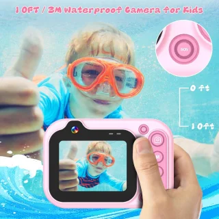 SnelShoppen - Waterdichte Kids Camera 12MP Selfie, 3M Onderwater Camera voor Kinderen, 2 Inch LCD 1080p HD met 32GB SD Kaart, Perfect voor Vakantie en