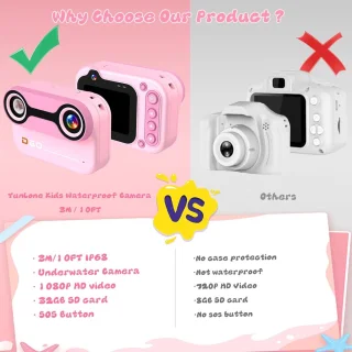SnelShoppen - Waterdichte Kids Camera 12MP Selfie, 3M Onderwater Camera voor Kinderen, 2 Inch LCD 1080p HD met 32GB SD Kaart, Perfect voor Vakantie en