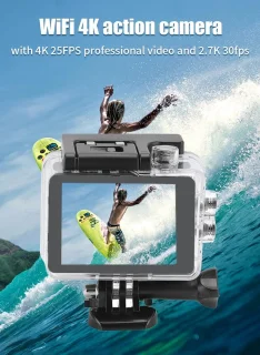 SnelShoppen - WiFi Actie Duikcamera 4K Hoogtepunten, Waterdichte Sportcamera met 170 Graden Groothoeklens voor Onderwater en Buitensport