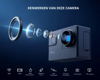 Sportcamera 4K 60fps 24MP 170° Groothoek Met Dubbele Microfoon - Inclusief 2 Batterijen