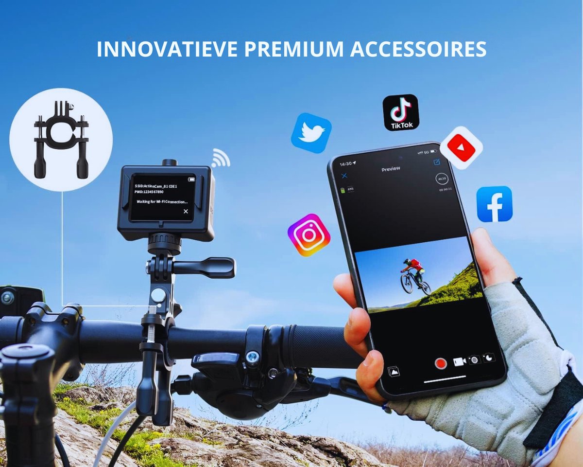 Sportcamera 4K 60fps 24MP 170° Groothoek Met Dubbele Microfoon - Inclusief 2 Batterijen