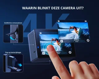 Sportcamera 4K 60fps 24MP 170° Groothoek Met Dubbele Microfoon - Inclusief 2 Batterijen