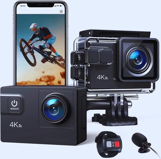 Sportcamera 4K 60fps 24MP 170° Groothoek Met Dubbele Microfoon - Inclusief 2 Batterijen